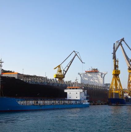 Ship in drydock at Grand harbour (Valletta, Malta)